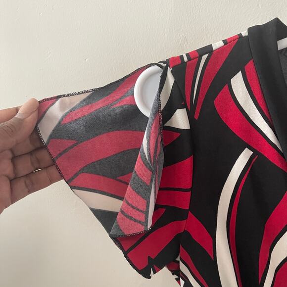 Y2K Babydoll Top Womens Small Faux Wrap Top w/ Split Sleeves Red Black Iz Byer - Picture 3 of 8